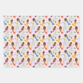 かわいいアフリカ系アメリカ人人魚の波ヒトデの海 ラッピングペーパーシート (正面)