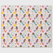 かわいいアフリカ系アメリカ人人魚の波ヒトデの海 ラッピングペーパー (フラット)