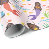 かわいいアフリカ系アメリカ人人魚の波ヒトデの海 ラッピングペーパー (ロールコーナー)