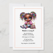 かわいいアフロセントリックな女の子の誕生日パーティー 招待状 (正面)