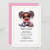 かわいいアフロセントリックな女の子の誕生日パーティー 招待状 (正面/裏面)