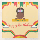 かわいいアフロユニコーンアフリカ系アメリカ人の女の子誕生日 ガラスコースター (正面)