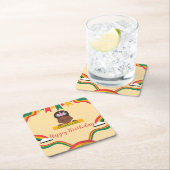 かわいいアフロユニコーンアフリカ系アメリカ人の女の子誕生日 スクエアペーパーコースター (インサイチュ)