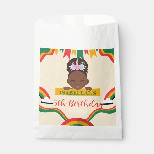 かわいいアフロユニコーンアフリカ系アメリカ人の女の子誕生日 フェイバーバッグ (正面)