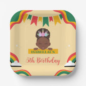 かわいいアフロユニコーンアフリカ系アメリカ人の女の子誕生日 ペーパープレート (正面)