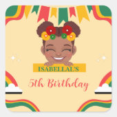 かわいいアフロレインボーアフリカ系アメリカ人ガールズ誕生日 スクエアシール (正面)