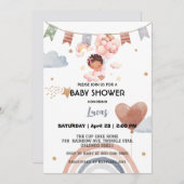 かわいいアフロレインボースターバルーンベビーシャワーパーティー 招待状 (正面/裏面)