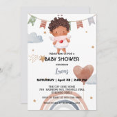 かわいいアフロレインボースターバルーンベビーシャワーパーティー 招待状 (正面/裏面)