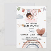 かわいいアフロ レインボー スター 気球 ベイビー シャワー パーティ 招待状 (正面/裏面)