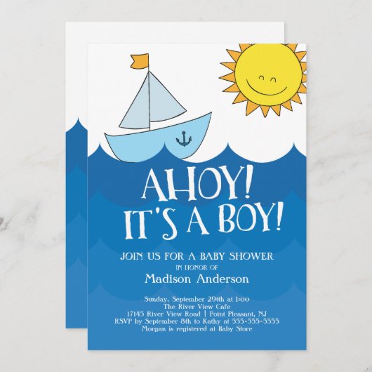 かわいいアホイ男の子航海の 招待状 (正面/裏面)