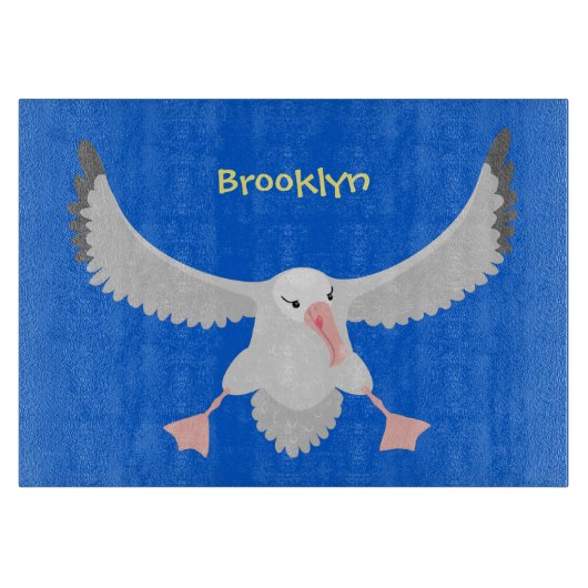 かわいいアホウドリ飛んでいるのイラストレーション カッティングボード (正面)
