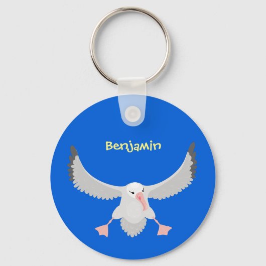 かわいいアホウドリ飛んでいるのイラストレーション キーホルダー (正面)