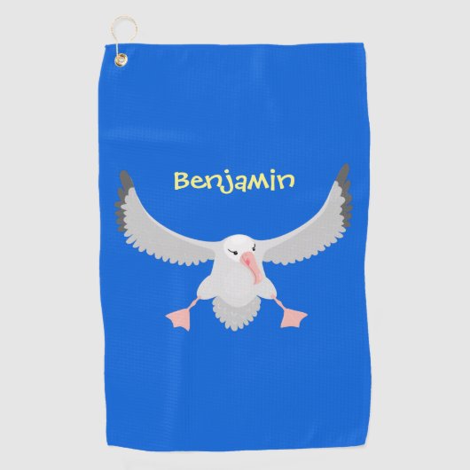 かわいいアホウドリ飛んでいるのイラストレーション ゴルフタオル (正面)