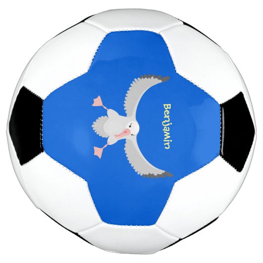 かわいいアホウドリ飛んでいるのイラストレーション サッカーボール (回転)