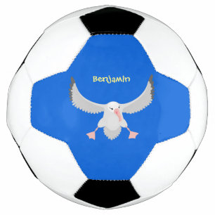 かわいいアホウドリ飛んでいるのイラストレーション サッカーボール