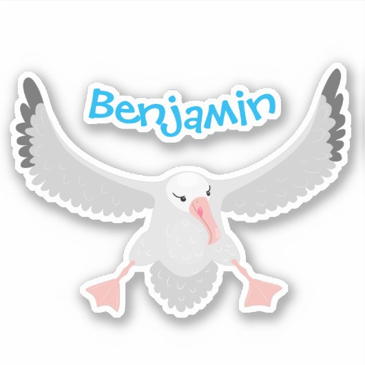 かわいいアホウドリ飛んでいるのイラストレーション シール (正面)