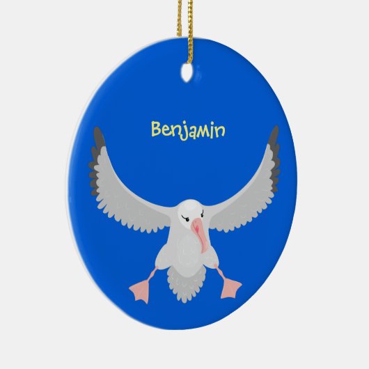 かわいいアホウドリ飛んでいるのイラストレーション セラミックオーナメント (右)