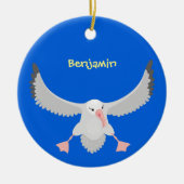 かわいいアホウドリ飛んでいるのイラストレーション セラミックオーナメント (正面)