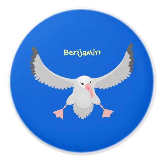 かわいいアホウドリ飛んでいるのイラストレーション セラミックノブ (正面)