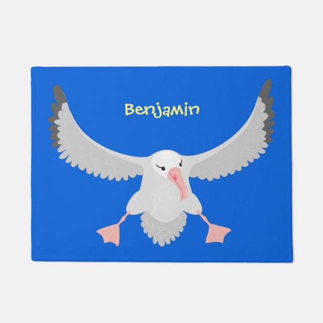 かわいいアホウドリ飛んでいるのイラストレーション ドアマット (正面)