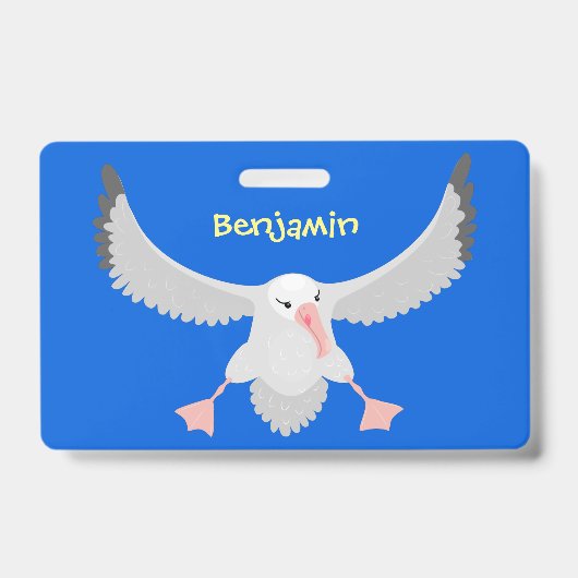 かわいいアホウドリ飛んでいるのイラストレーション バッジ (正面)