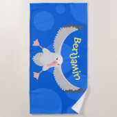 かわいいアホウドリ飛んでいるのイラストレーション ビーチタオル (正面)