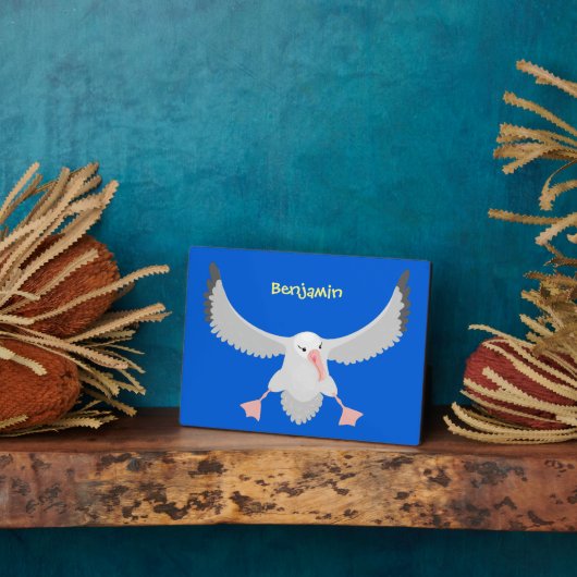 かわいいアホウドリ飛んでいるのイラストレーション フォトプラーク (側面)