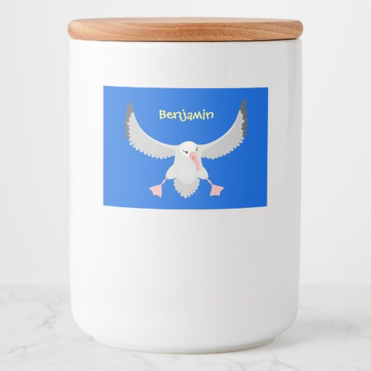 かわいいアホウドリ飛んでいるのイラストレーション フードラベル (正面)