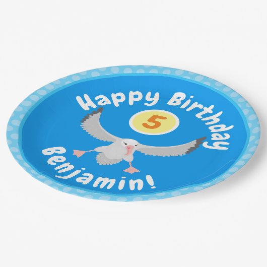 かわいいアホウドリ飛んでいるのイラストレーション ペーパープレート (アングル)