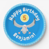 かわいいアホウドリ飛んでいるのイラストレーション ペーパープレート (正面)