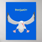 かわいいアホウドリ飛んでいるのイラストレーション ポスター (正面)