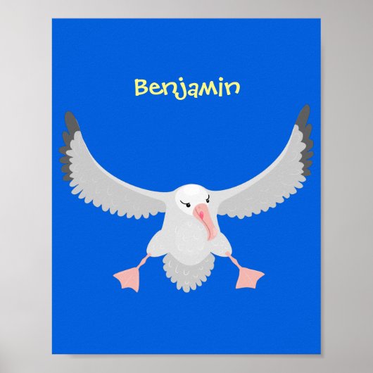 かわいいアホウドリ飛んでいるのイラストレーション ポスター (正面)