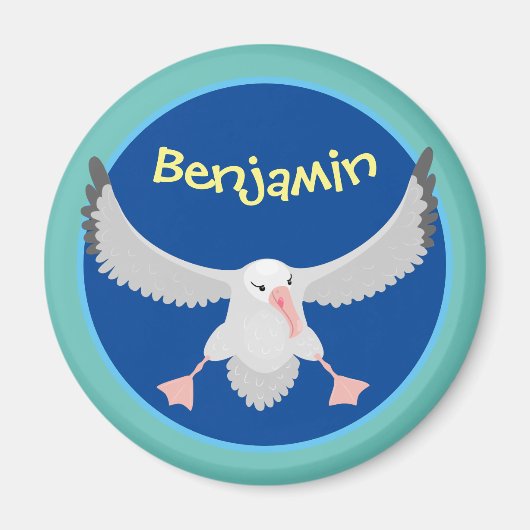 かわいいアホウドリ飛んでいるのイラストレーション マグネット (正面)