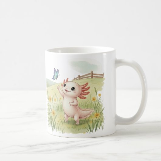 かわいいアホロトルが蝶を追う コーヒーマグカップ (右)