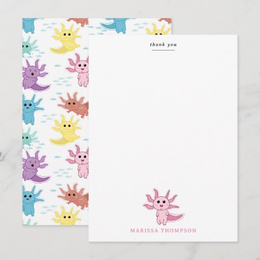 かわいいアホロトル子供用デザイン 女の子 サンキューカード (正面/裏面)