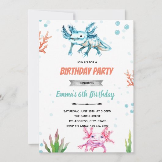 かわいいアホロトル誕生日招待状 招待状 (正面)