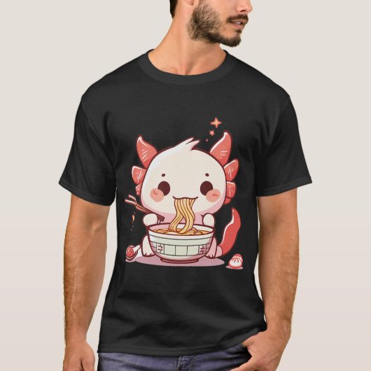 かわいいアホロートルがラーメンを食べている Tシャツ (正面)