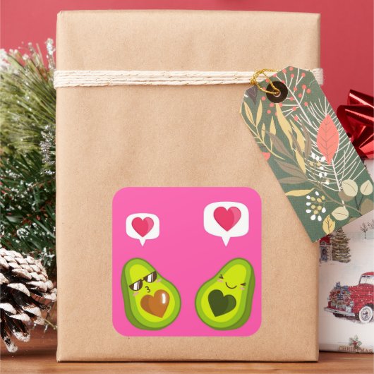 かわいいアボカドのステッカー スクエアシール (クリスマス)