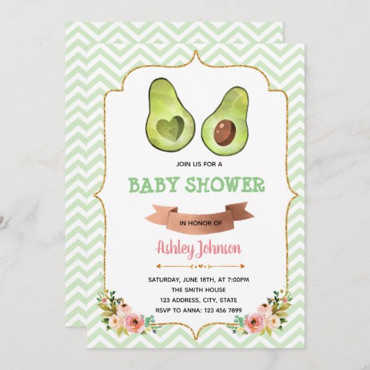 かわいいアボカドのパーティーテーマの招待 招待状 (正面/裏面)