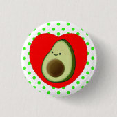 かわいいアボカドの漫画赤いハート 缶バッジ (正面)