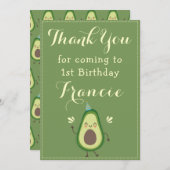 かわいいアボカドカラフルパーソナライズ一次誕生日 サンキューカード (正面/裏面)