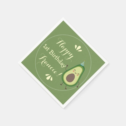 かわいいアボカドカラフルパーソナライズ一次誕生日 スタンダードカクテルナプキン (角)
