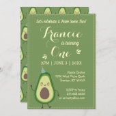 かわいいアボカドカラフルパーソナライズ一次誕生日 招待状 (正面/裏面)