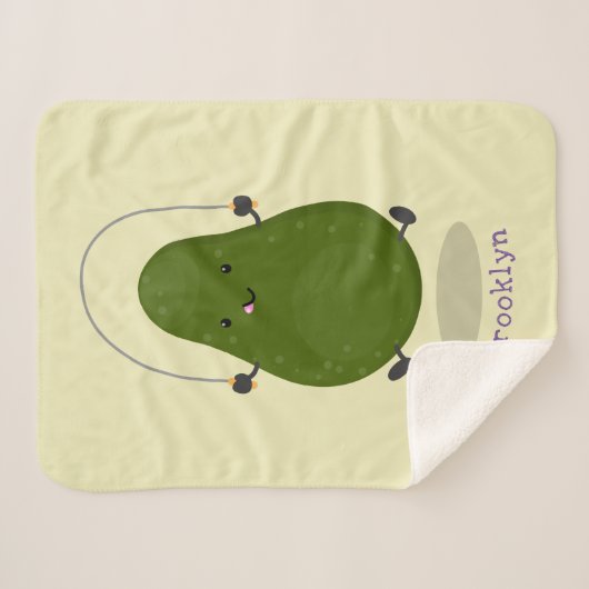 かわいいアボカドジャンプロープアニメイラストレーション シェルパブランケット (正面(横))