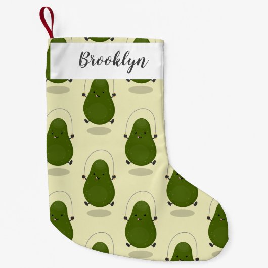 かわいいアボカドジャンプロープアニメイラストレーション スモールクリスマスストッキング (正面)