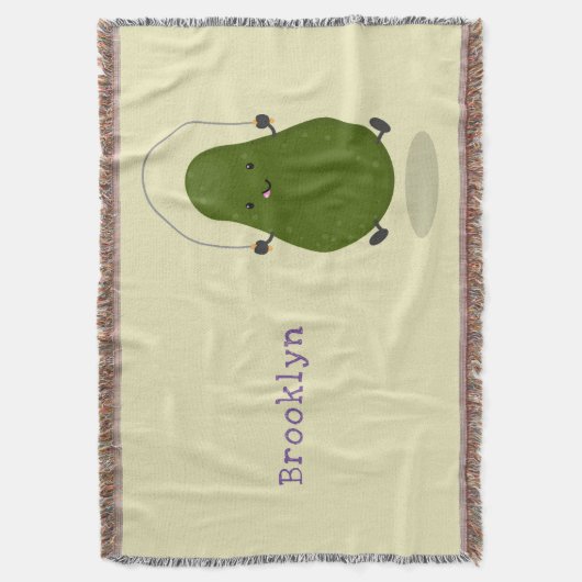 かわいいアボカドジャンプロープアニメイラストレーション スローブランケット (正面縦)