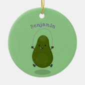 かわいいアボカドジャンプロープアニメイラストレーション セラミックオーナメント (正面)