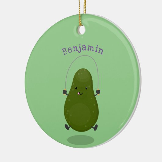 かわいいアボカドジャンプロープアニメイラストレーション セラミックオーナメント (左)