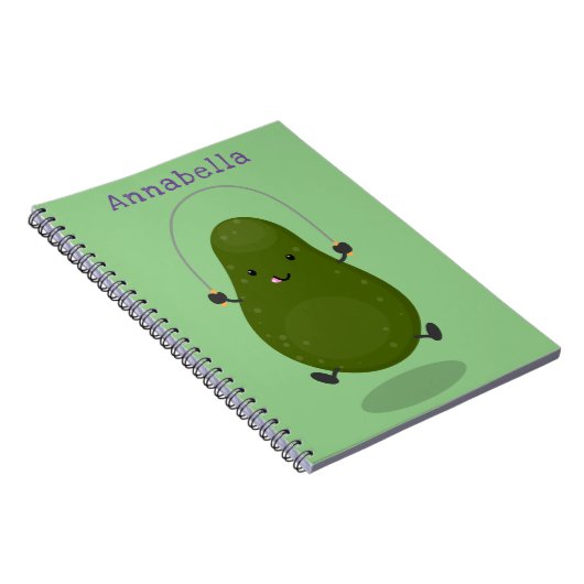 かわいいアボカドジャンプロープアニメイラストレーション ノートブック (右側)