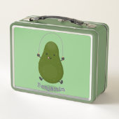 かわいいアボカドジャンプロープアニメイラストレーション メタルランチボックス (裏面)